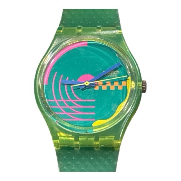 Vintage Swatch Men’s Honor Ride Green and Yellow Watch 1990 Unisex Y2K